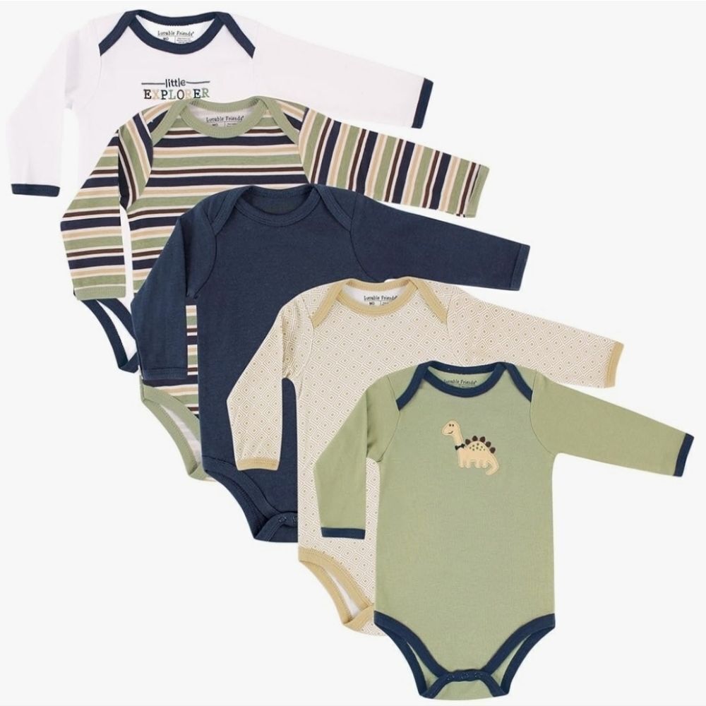 🔸️NWT Unisex Long Sleeve Dinosaur Bodysuit Set of 5 Size 6-9 Months